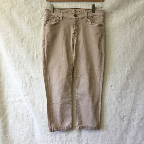 7 For All Mankind Beige Skinny Crop & Roll Jeans - Picture 4 of 11